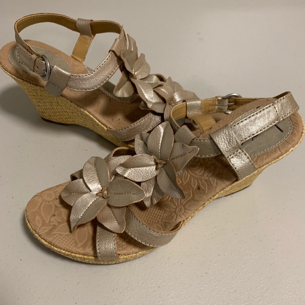 BOC Born Metallic Leather Slingback Wedge Sandal